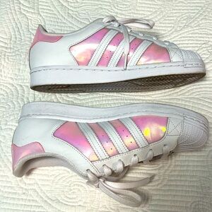 Adidas Pink Iridescent 3 stripe Superstar Size 7.5